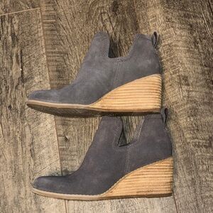 Toms Charcoal Suede Wedge Booties